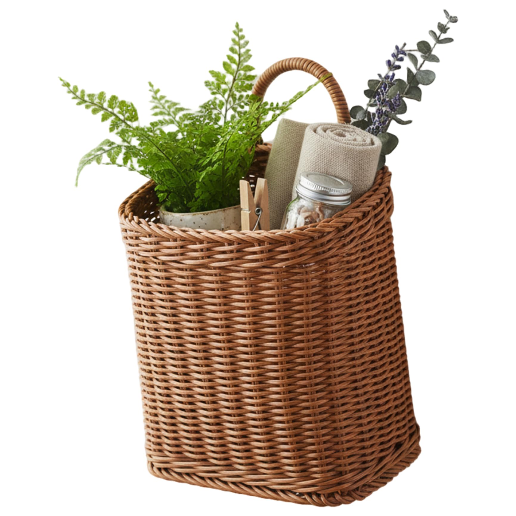 Takingup Wicker Wall Baskets, Woven Wicker Hanging Basket Wall Baskets for Front Door Hanging Basket with Handle for Flowers, Small Plants, Farmhouse & Garden Decor
