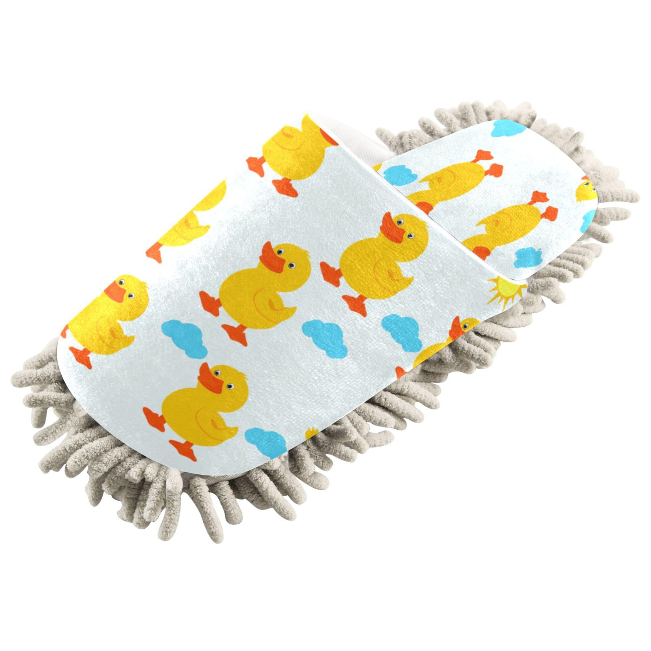 Kigai Cute Yellow Ducks Mop Slippers for Floor Cleaning, Slippers for Women Men, Microfiber Floor Cleaning, L