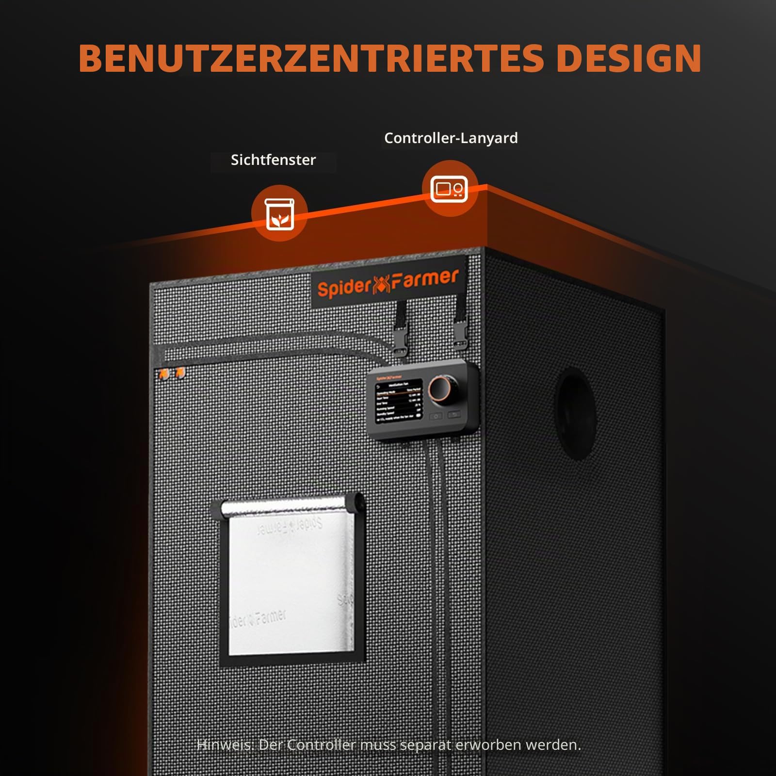 Spider Farmer Growzelt 60x60x180cm, Indoor Grow Tent Kultivation Zelt, hergestellt aus hochreflektierendem Mylar mit Beobachtungsfenster und abnehmbarem Boden Tablett, für SF1000/SF1000D