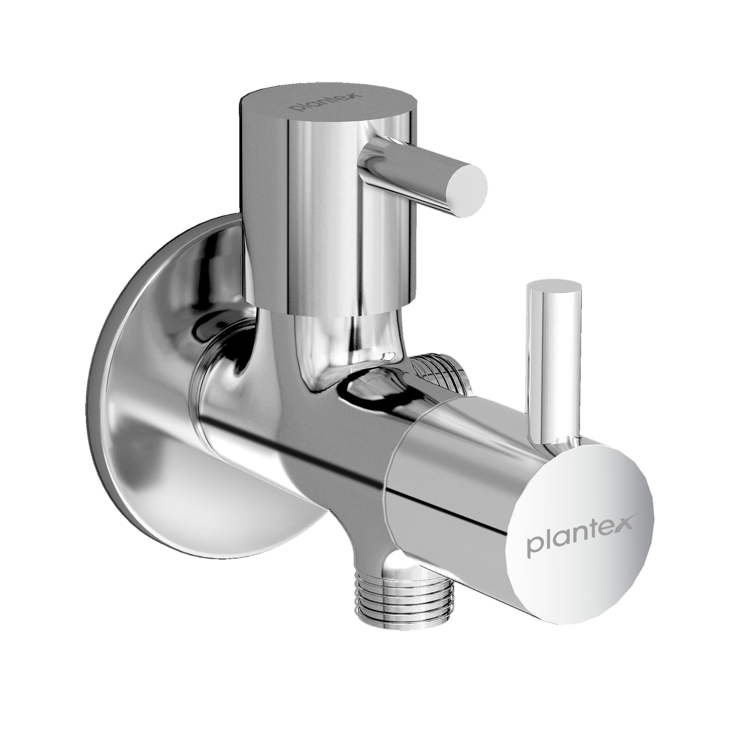 Plantex Brass Spindle 2 Way Angle Valve with Wall Flange and Teflon Tape/Angle Cocke for Bathroom/Water Tap-(Mks-1276-Chrome)