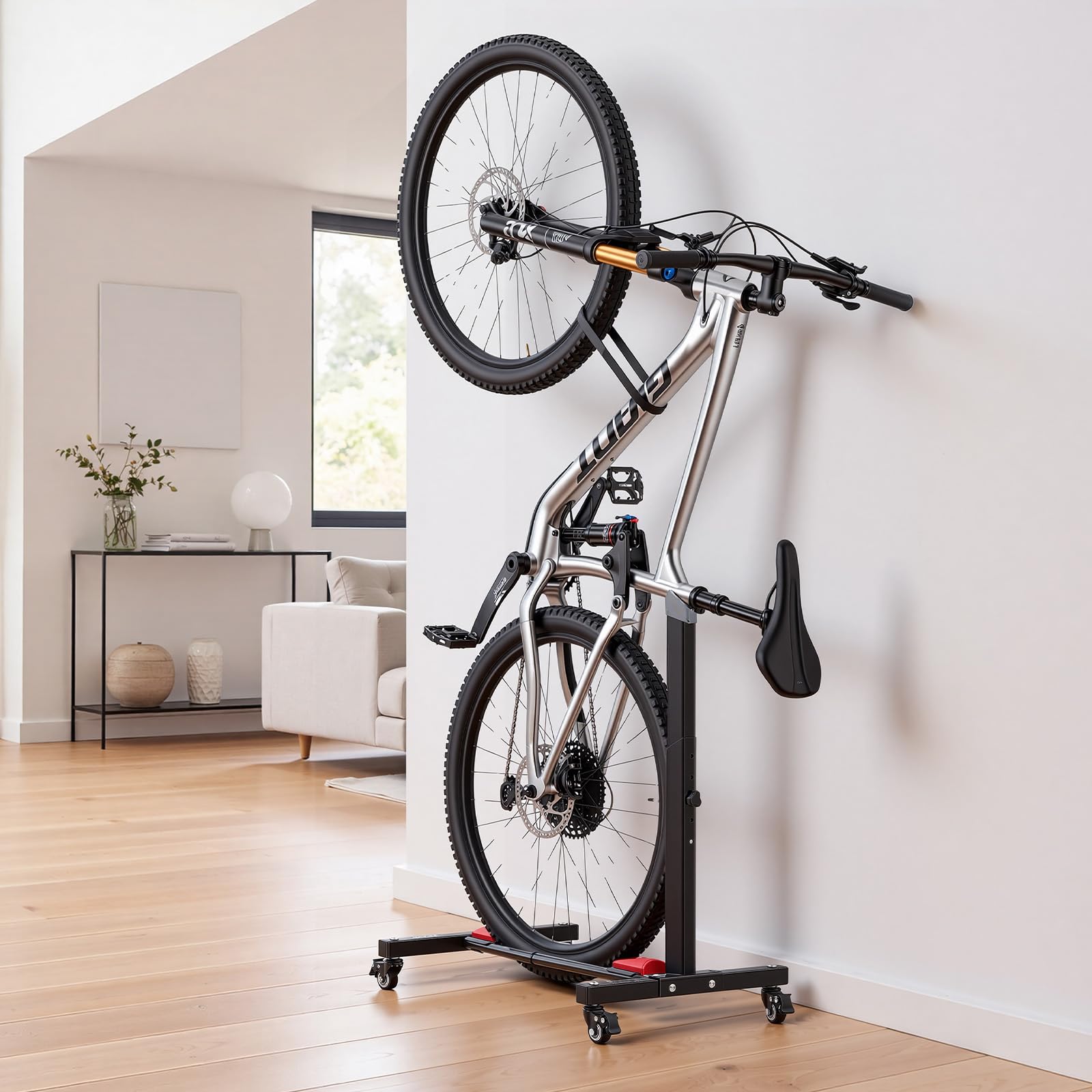 VEVOR Soporte para Bicicleta de Acero con Ruedas 360°, Altura Ajustable, Portabicicletas Independiente con Bloqueo, Uso Vertical y Horizontal para Ruedas de 20 a 29 Pulgadas (508 a 737 mm), Juego de 2