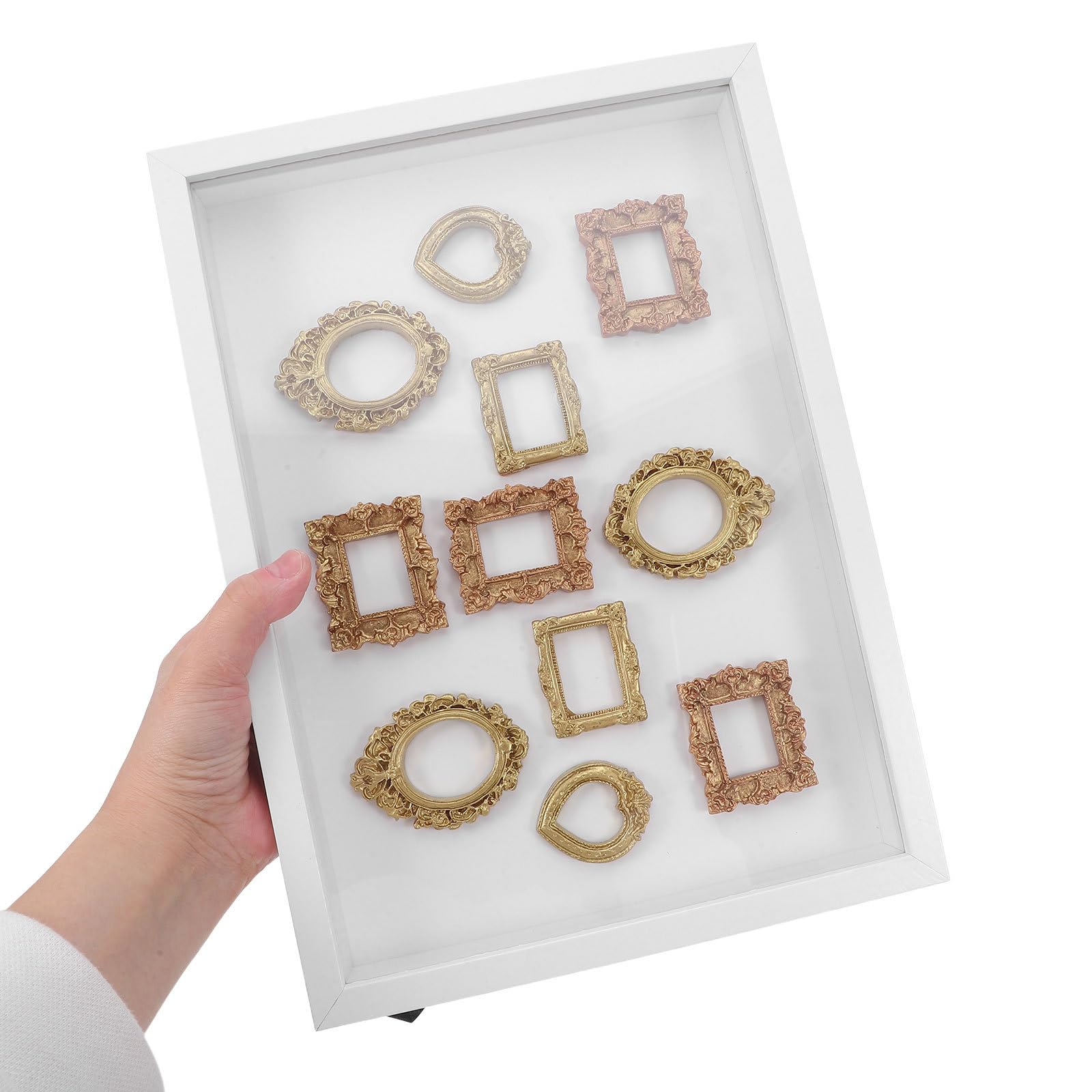 1 zestaw DIY: Ramka na zdjęcia muzealne - Pudełko DIY w miniaturowej złotej ramce z ramką w kształcie sylwetki - Zestaw pudełek z cieniem, dekoracja ścienna, prezent walentynkowy dla niej i