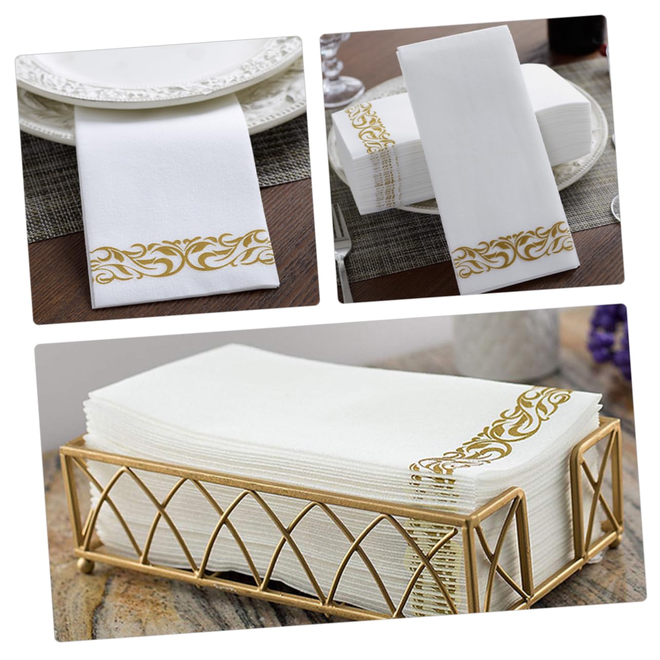 BESTYASH Servilletas Decoradas de Papel Dorado, 100 Unidades, Gruesas y Plegadas, Desechables para Cena, Baño, Bodas y Cumpleaños
