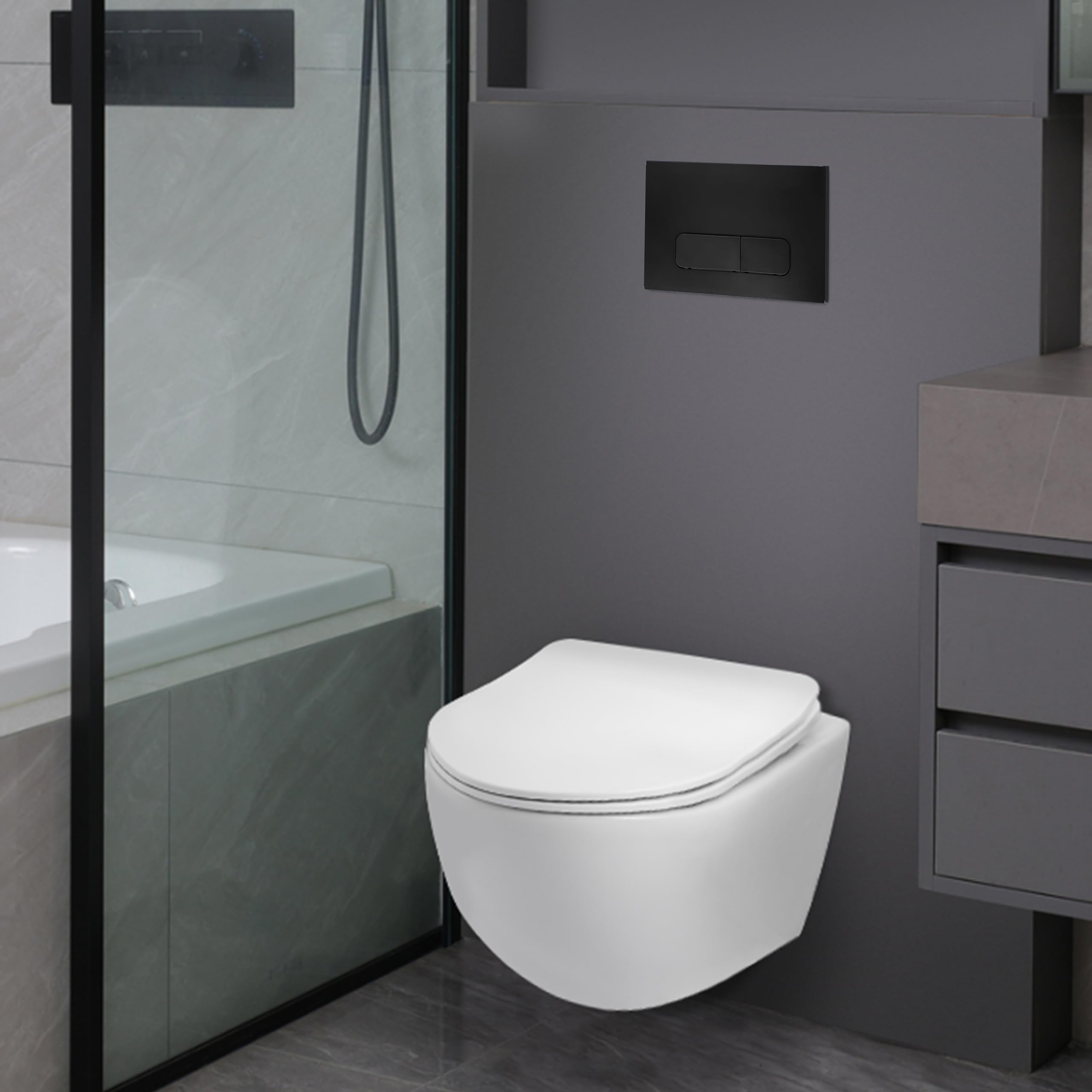 AquaUno Placca di comando WC LINE BLACK compatibile con Geberit Sigma, 24,5 x 16,5 cm, Nero opaco, Plastica, 2-Mengen-Spülung, pronto per il montaggio