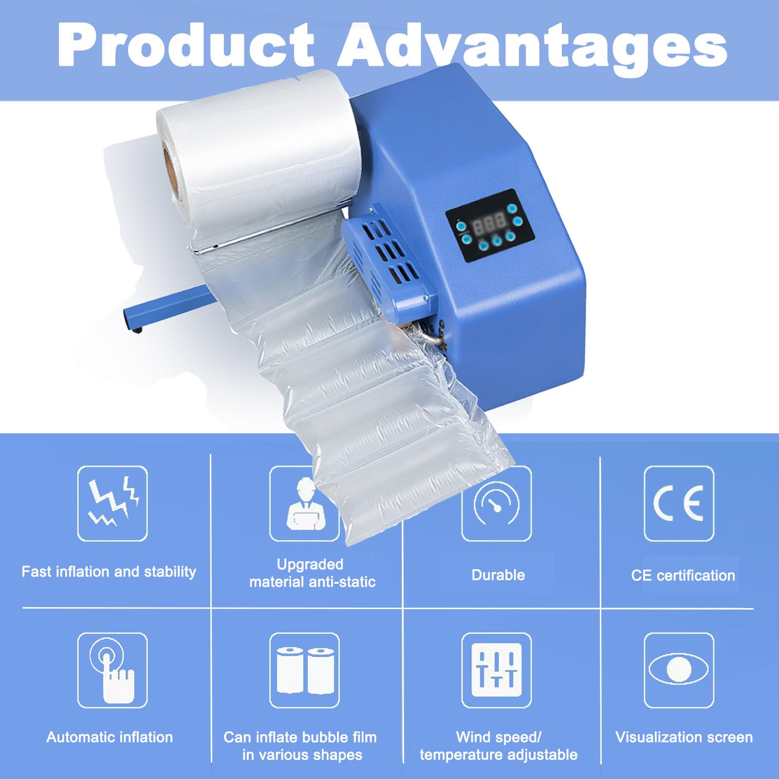 Tragbare Luftkissen-Verpackungsmaschine | Für aufblasbare Verpackungsmaschine/Transparente Verpackung, automatische Luftpolstermaschine, Einstellbare Luftvolumen/Temperatur/Geschwindigkeit