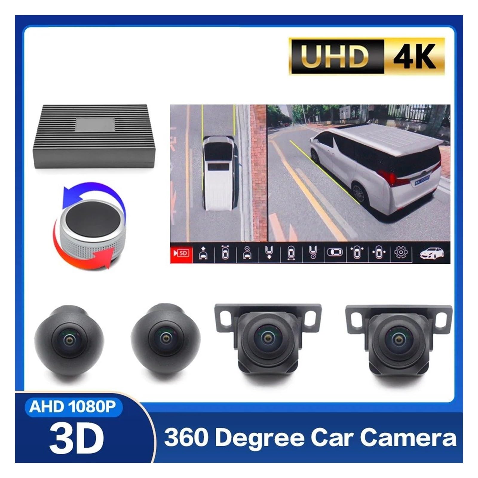Rückfahrkamera AHD 4K 1080P 3D 360 Grad Vogelsichtsystem Kameras Auto Parkplatz Surround View Video 4CH Recorder DVR UHD Ersatz für Alpha (keine)