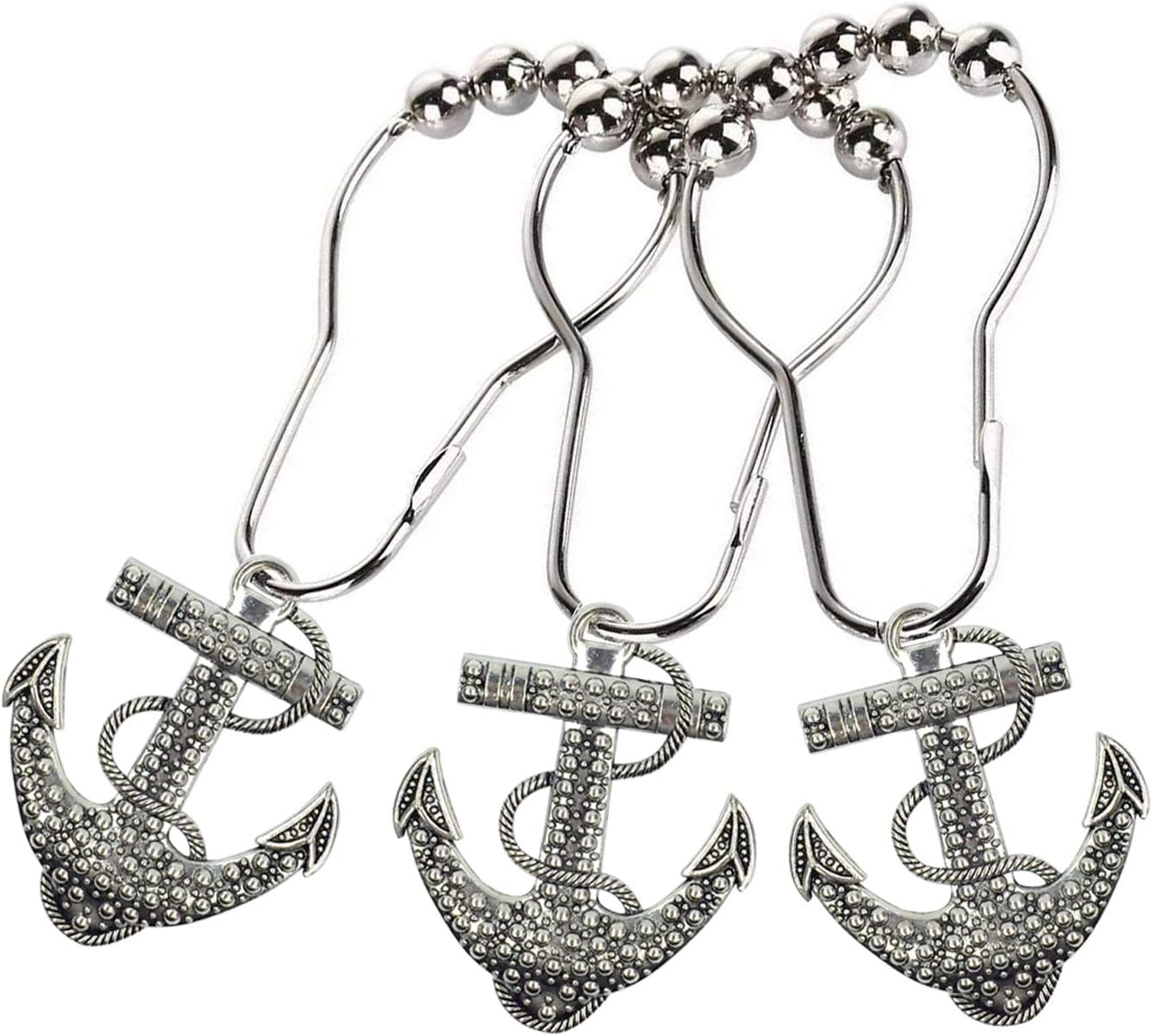 Set of 12 Anchor Shower Curtain Hooks Decorative Home Bathroom Nautical Ocean Boat Sailing Tropical Beach Island Coastal Bath Theme Style Stainless Steel Rustproof (Silver) image 5