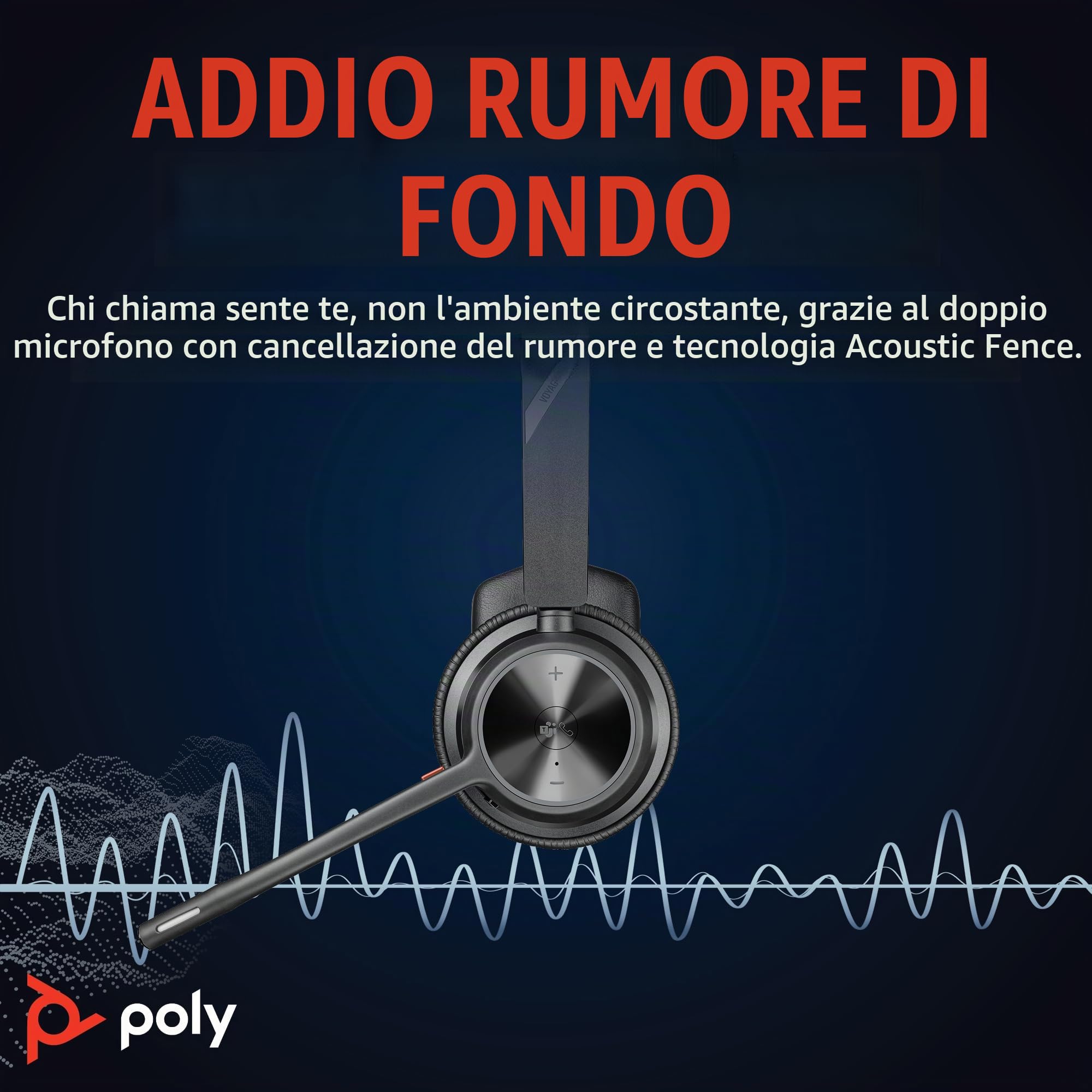 Poly Voyager 4310 UC, Cuffia Monoaurale Senza Filo, Connessione Bluetooth e USB-C BT700, Cancellazione Rumore, Cuscinetto in Similpelle, Autonomia 24 Ore, Compatibile con Windows 10 e macOS, Nero