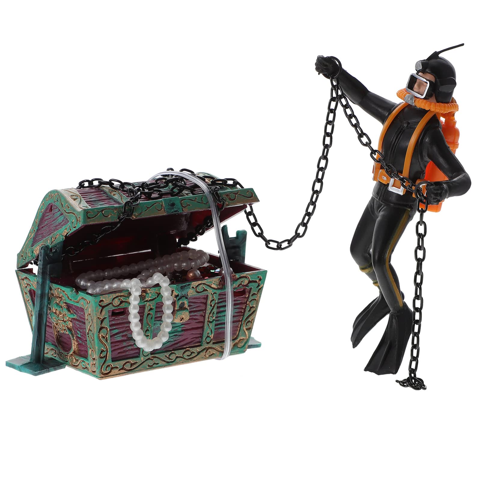 Aquarium Treasure Chest Diver Action Figure Fish Tank Floating Ornament Landscape Aquarium Decoration Accessories