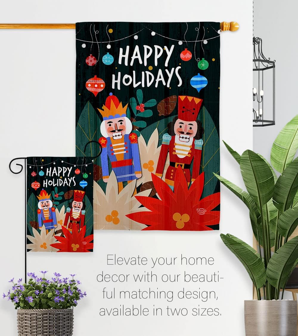 Holidays Nutcracker Garden Flag Winter Christmas Santa Marry Xmas Present Reindeer Season Wintertime Snow House Decoration Banner Small Yard Gift Double-Sided, Made in USA