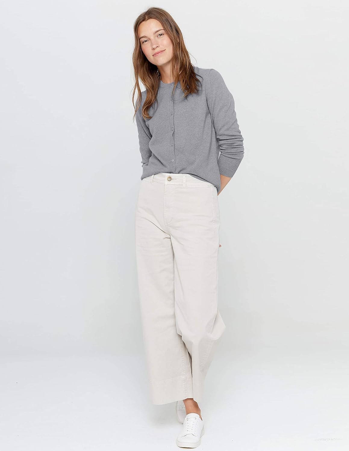 State Cashmere Women's 100% Pure Cashmere Button Front Long Sleeve Crew Neck Cardigan Sweater - Image 4