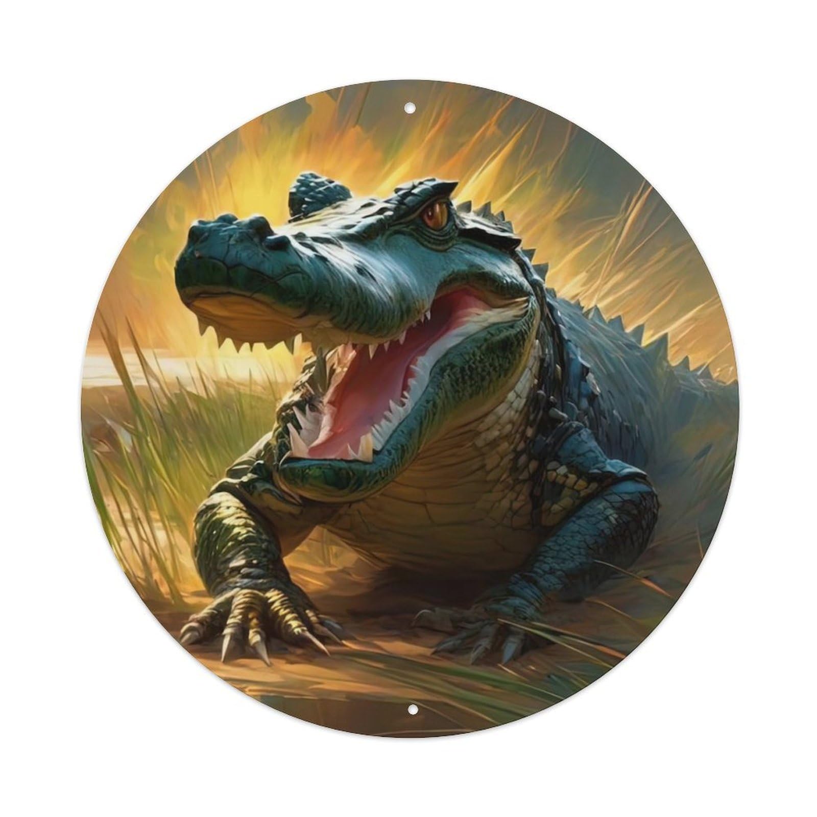 Animal Artwork Alligator in The Swamp Vintage Metal Tin Sign Plaque Wall Decor for Cafe, Club Bar, Office, Garden Metal Poster 8x8Inch
