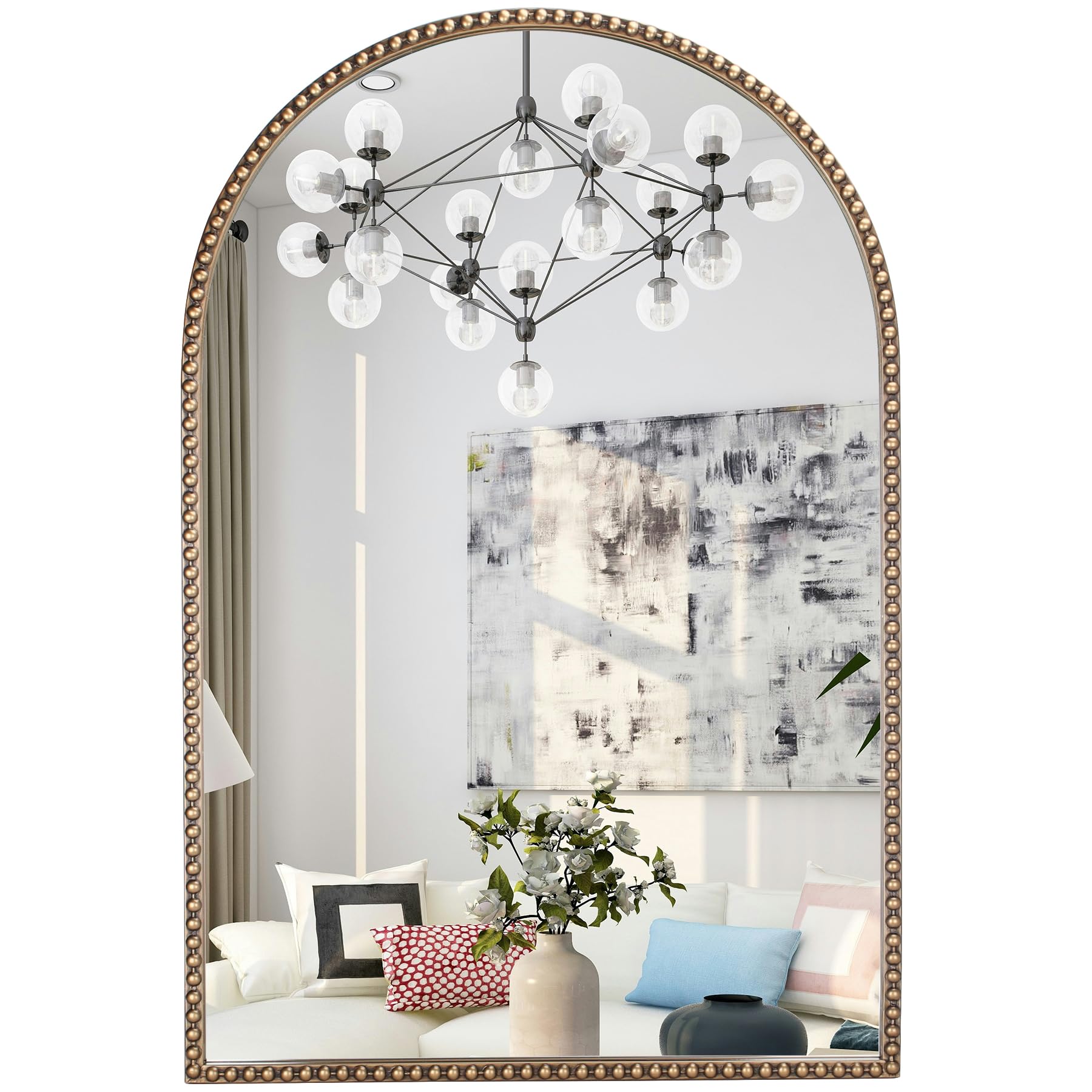 Wemily Antique Gold Arched Wall Mirror