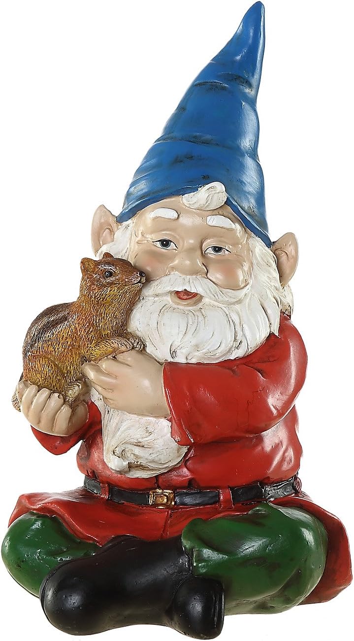 Topadorn Garden Gnome Statue Decor Outdoor Resin Statues,Spirit Carried A Squirrel Ornaments for Outdoor Garden Patio Lawn Decor