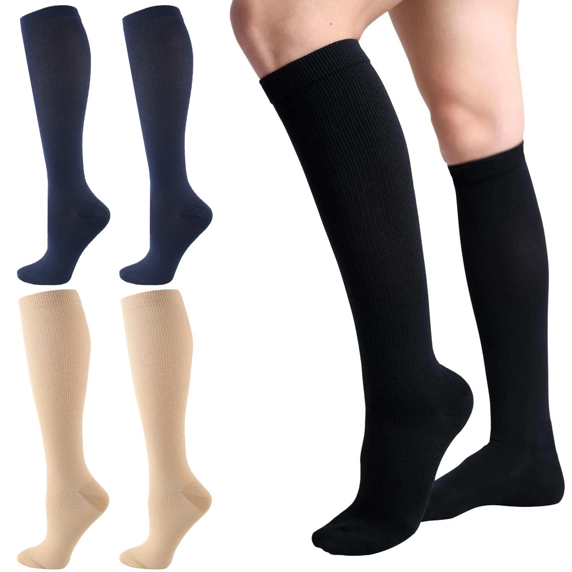 6 Pairs Compression Socks for Women and Men Circulation, 20-30 mmhg Support for Athletic Running, Hiking, Nurse, Recovery