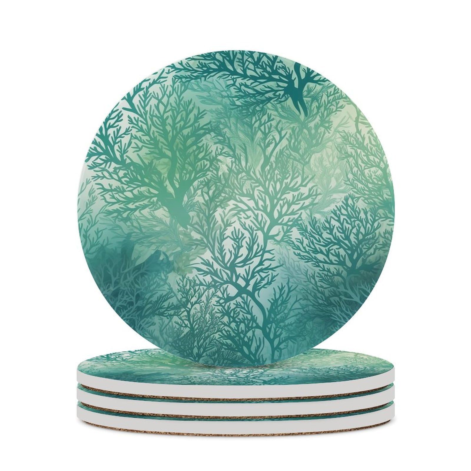 Dessous de verre algues vertes en céramique et liège pour vos verres