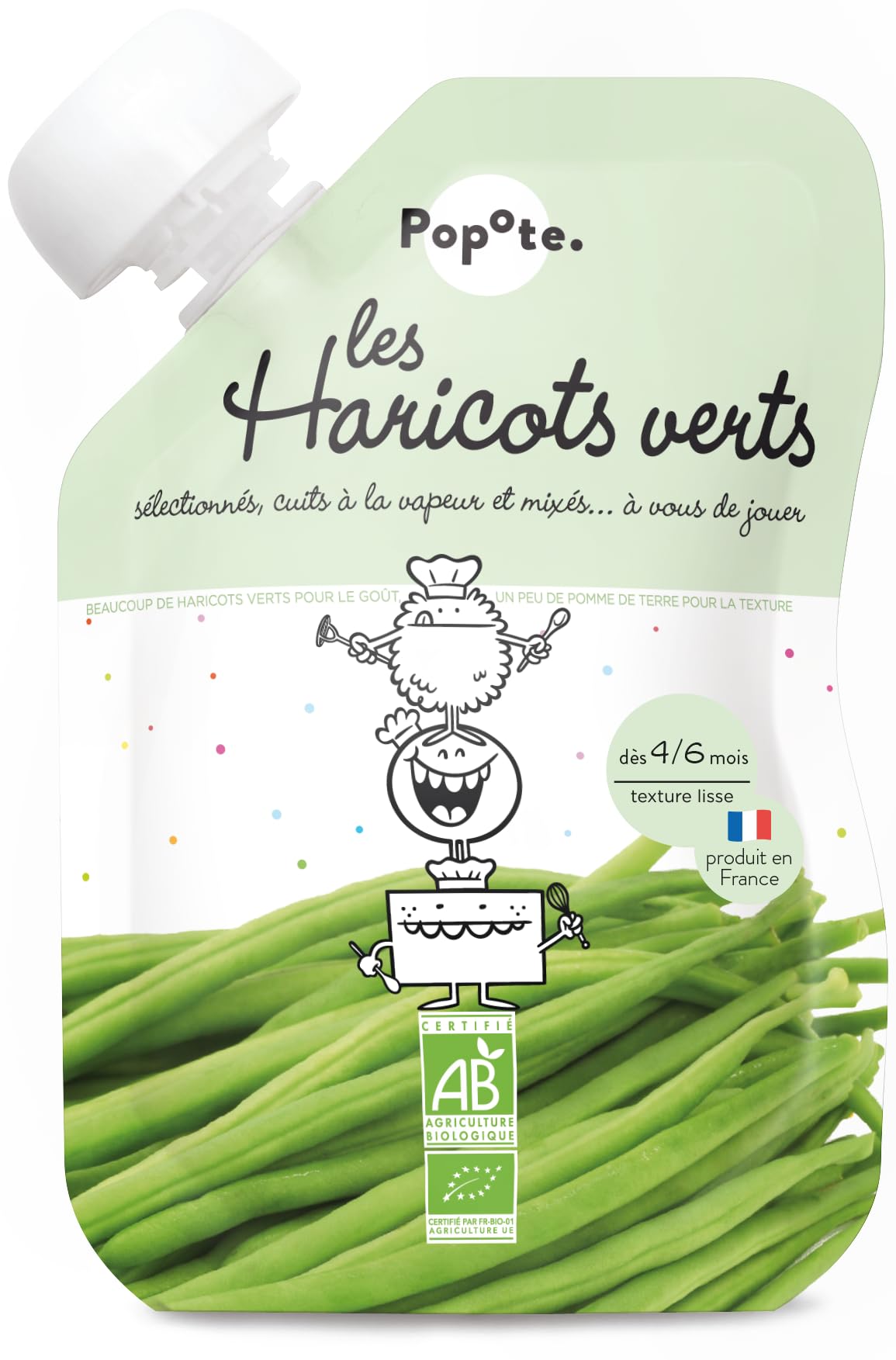 POPOTE - Purée de Haricots Verts Bio - Dès 4/6 Mois - Gourde Individuelle 120g - Recette Lisse, Équilibrée - Première Découverte des Légumes - Format Pratique à Emporter - Pack Familial 10 x 120g - 3