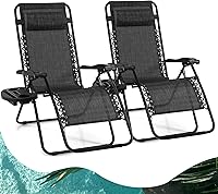 Vista 20 de Goplus Sillas de salón Zero Gravity, reclinables plegables ajustables en 160° con almohada y soporte para tazas, cómodas sillas de descanso de 350