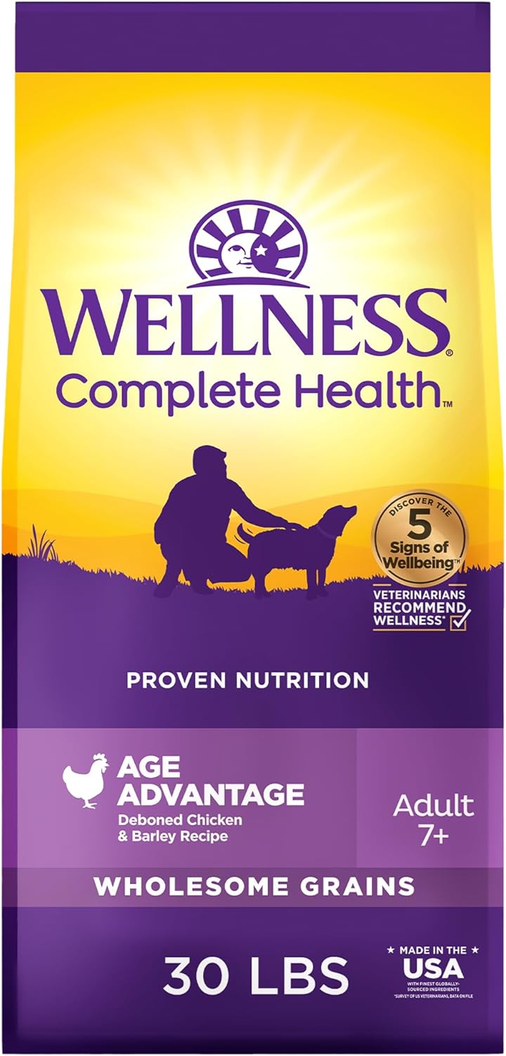 Wellness Complete Health Senior Dry Dog Food with Grains, Natural Ingredients, Made in USA with Real Meat, All Breeds (Chicken &amp; Barley, 30-Pound Bag)