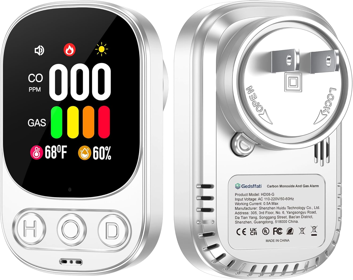 Gedsffati 1Pack Plug in Carbon Monoxide Detector & Natural Gas