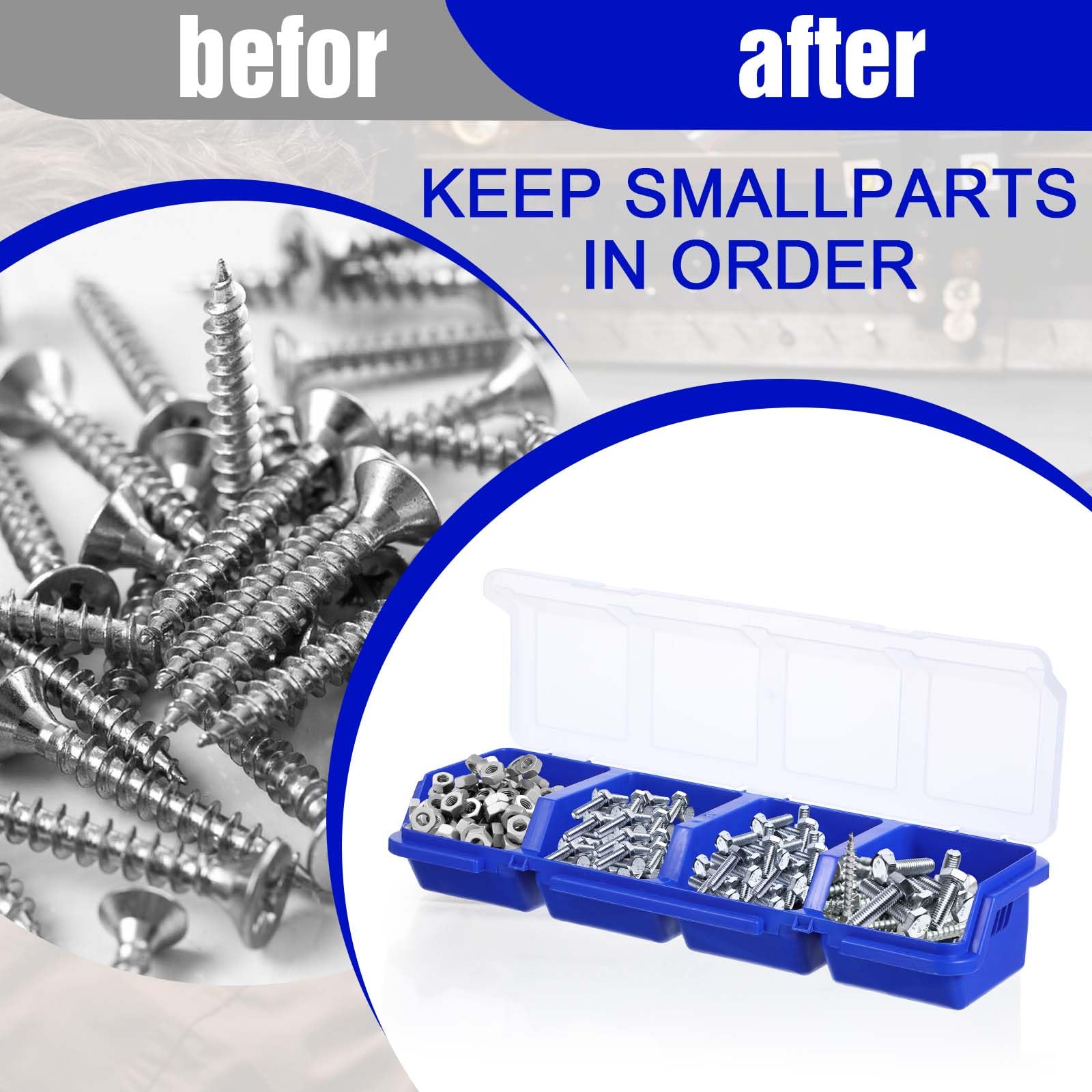 Yuanchu 6 scatole organizer a vite con coperchi, in plastica, impilabili, contenitori divisori, contenitori per garage, chiodi, attrezzi, carrelli, armadietti, cassetti