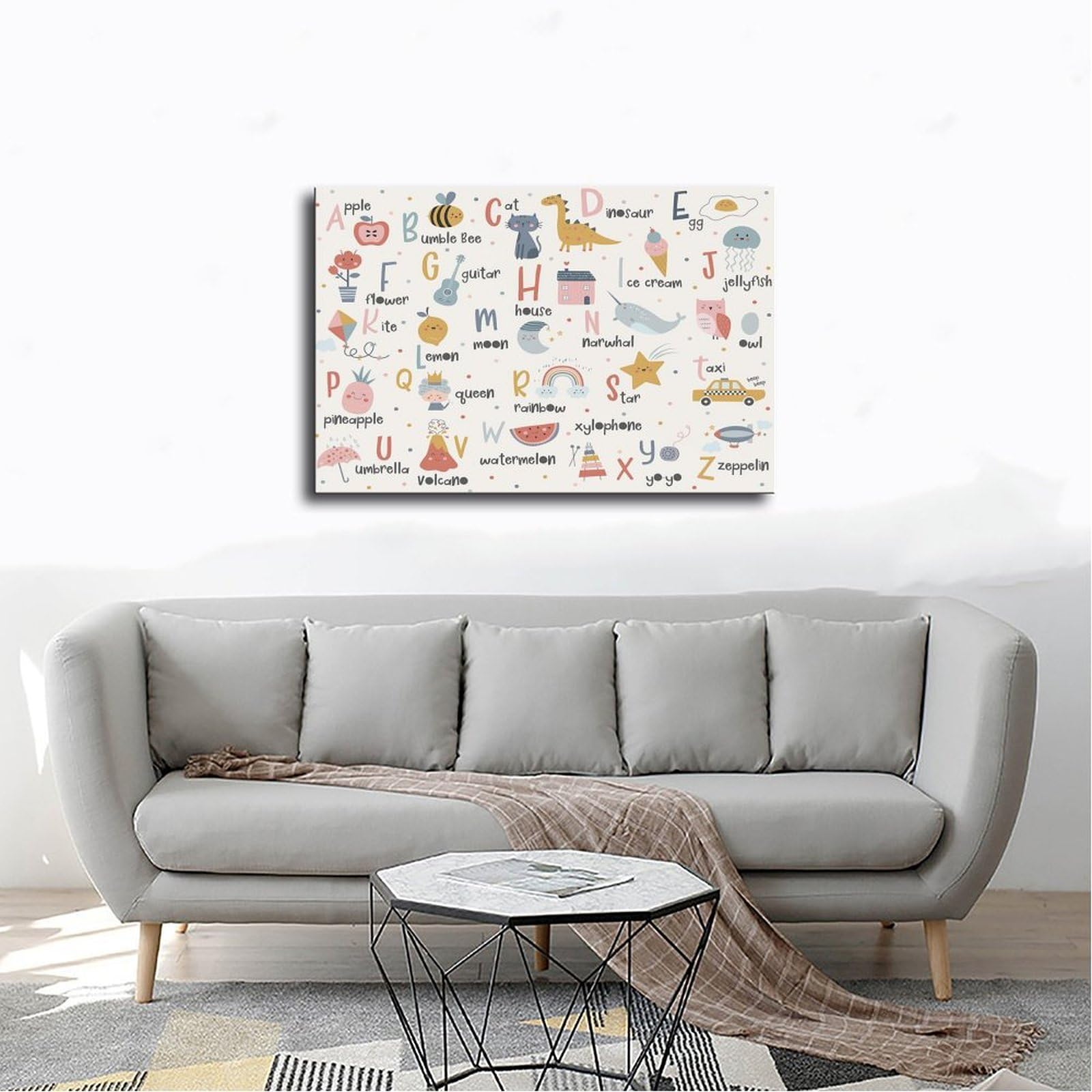 Poster éducatif sur toile pour décoration de chambre d'enfant - Motif alphabet - 61 x 91,4 cm (L x l)