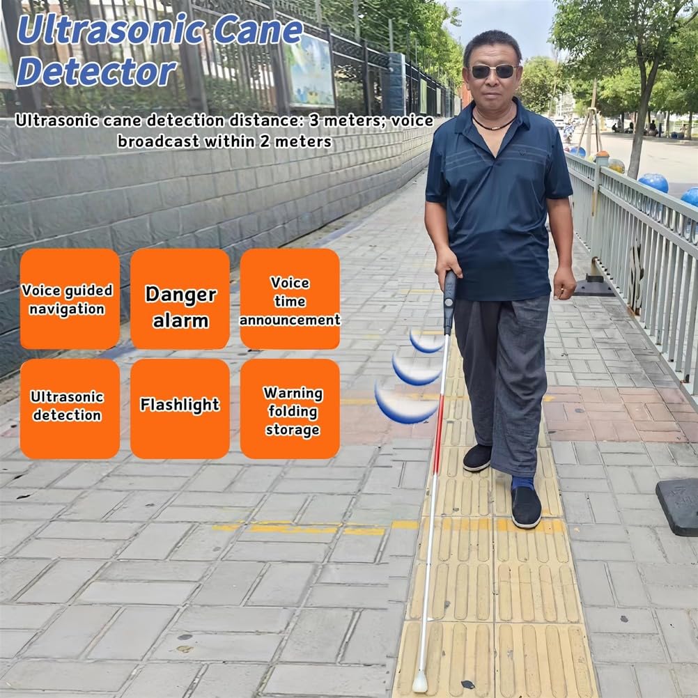 Bastone da passeggio per ciechi, bastone elettronico vocale con prevenzione intelligente degli ostacoli per una migliore mobilità