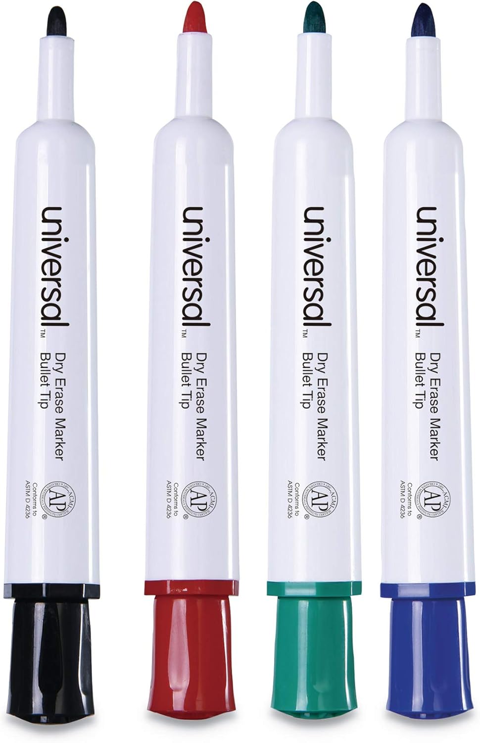 Universal 43680 Dry Erase Markers, Bullet Tip, Assorted, 4/Set