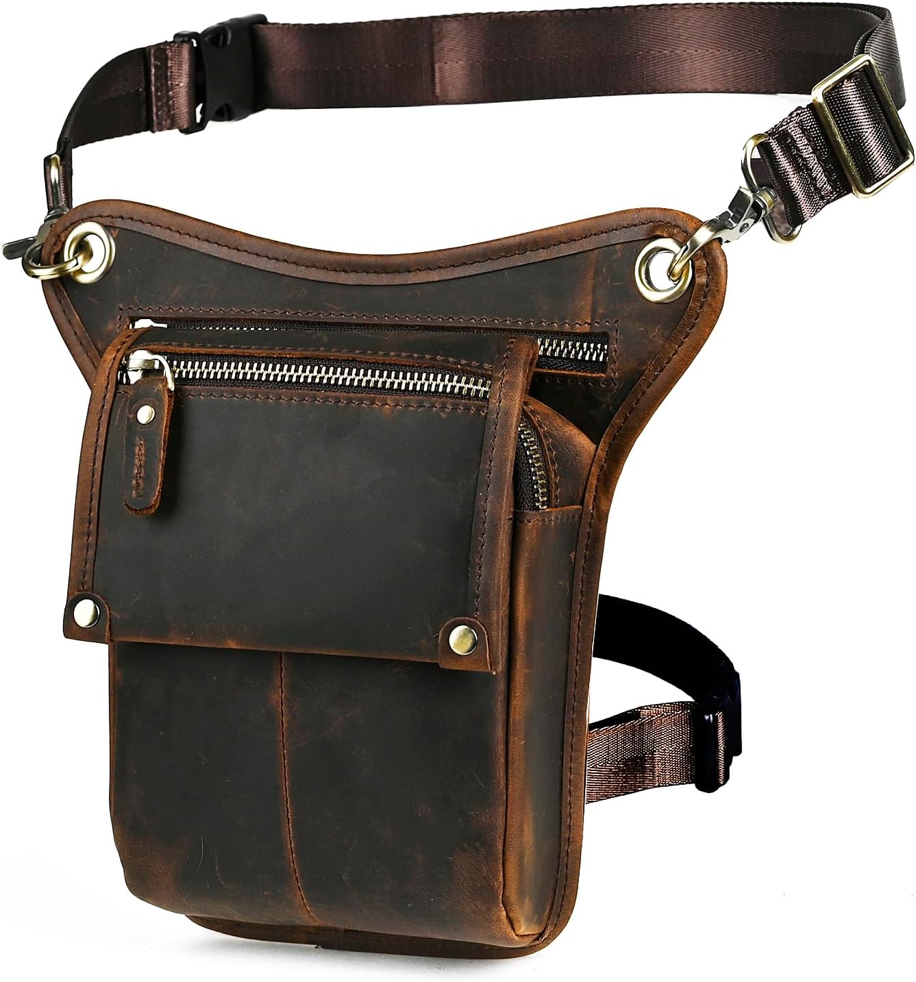 Canvas + Leather Motorcycle Travel Fanny Waist Pack Drop Thigh Leg Bag Pouch For Me...