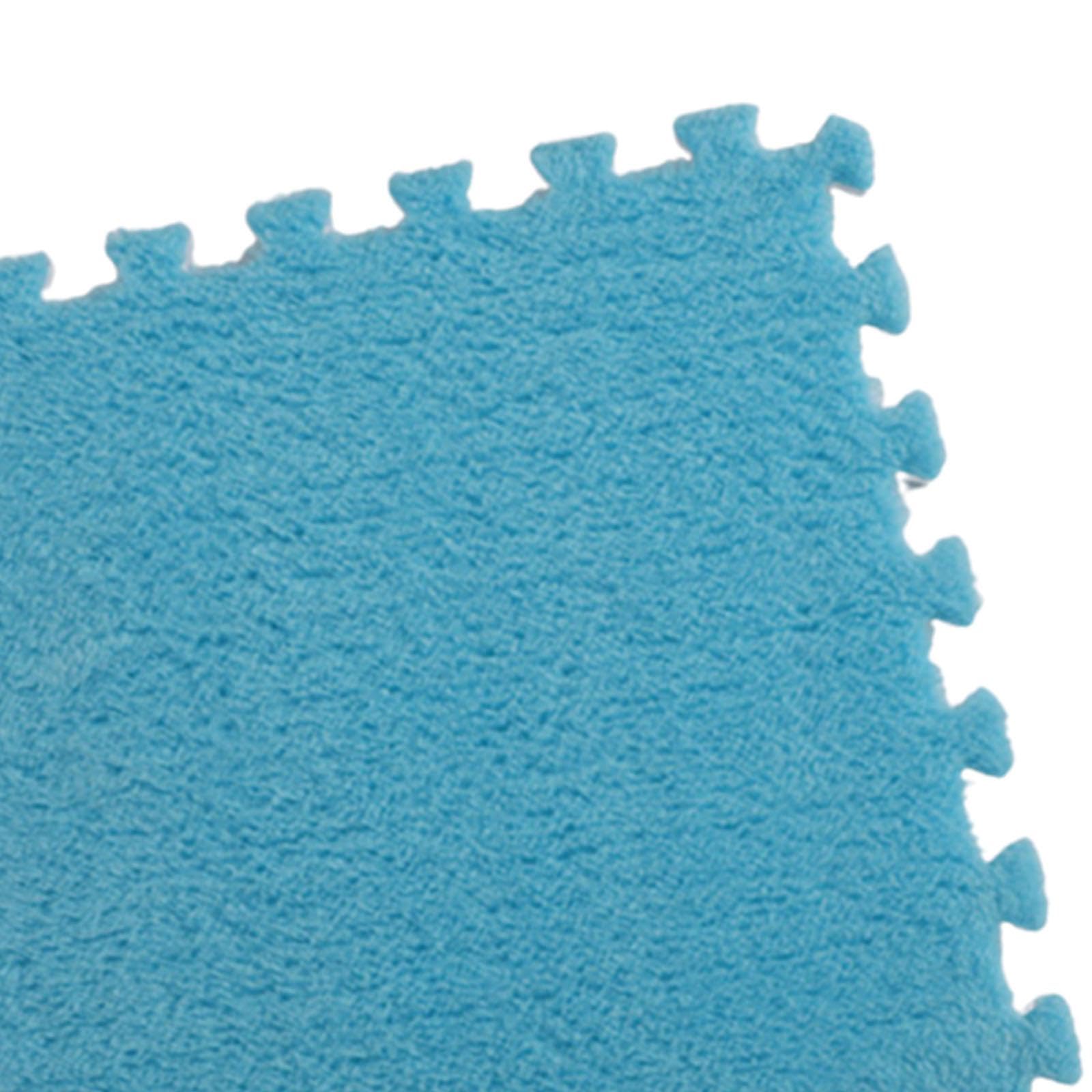 10 Pièces Tapis de Sol en Mousse Puzzle en Peluche, Tapis de Jeu 30x30 Cm Tapis à Poils Longs Antidérapant Tapis de Sol Puzzle pour Salles de Jeux Fer, Bleu