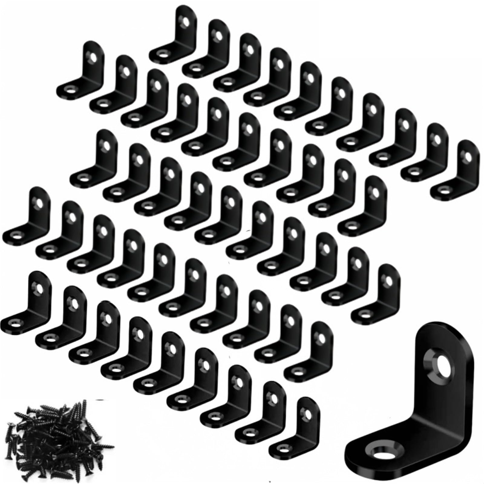 Rrypbovg S-Black 20X20 50Pcs L Brackets Black Stainless Steel With Screw Right Angle Corner Brace For Shelve,Wood Furniture,Chair,Drawer,Cabinet(S-Black 20X20 50Pcs)