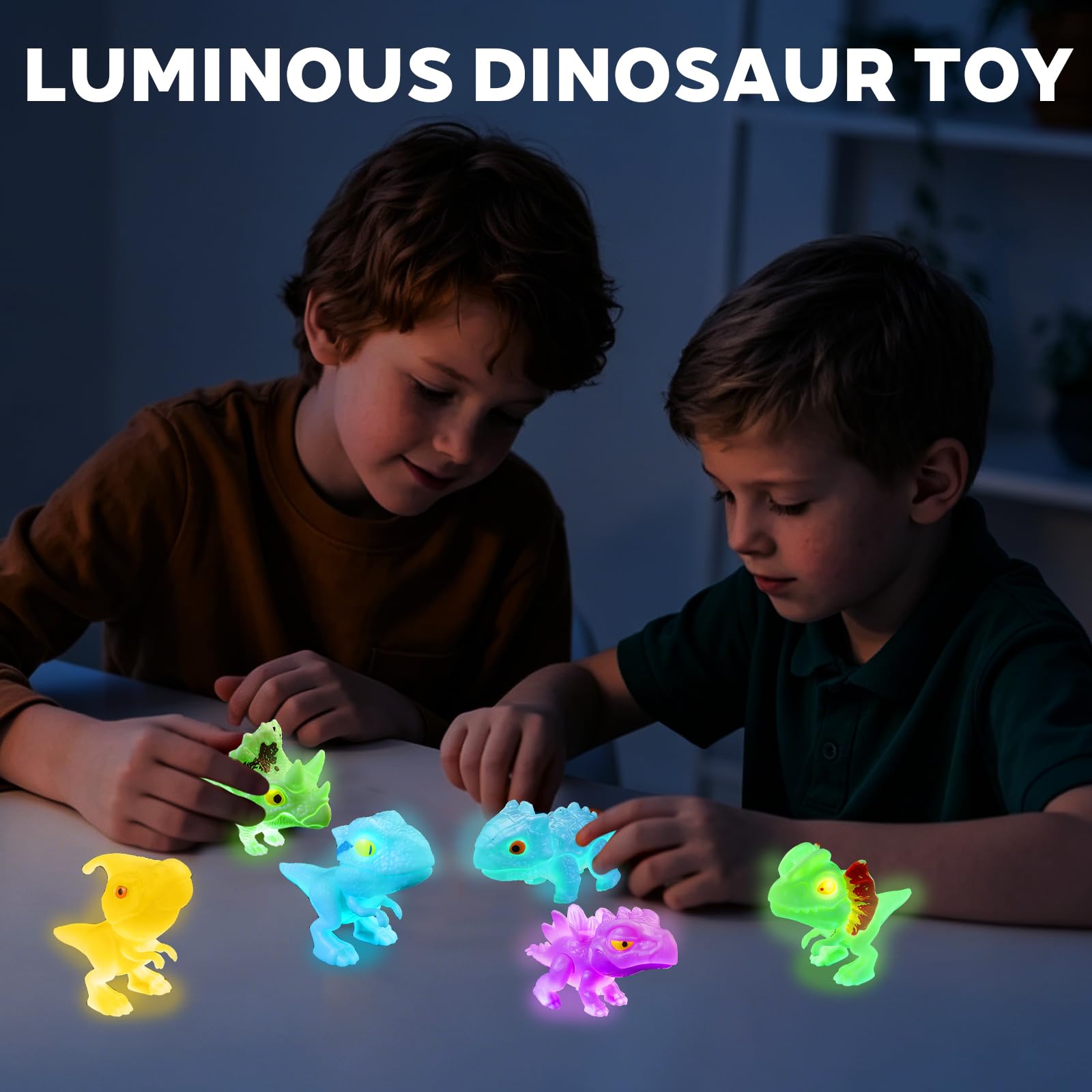 LUKIUP 10 Pièces Lumineux Dinosaure Jouet, Nouveau Populaire Dinosaure Jouet Phosphorescence, Mini Figurines, Jouets Dinosaures à Mordre Les Doigt, Cadeau de Jeu pour Garçons et Filles - 5