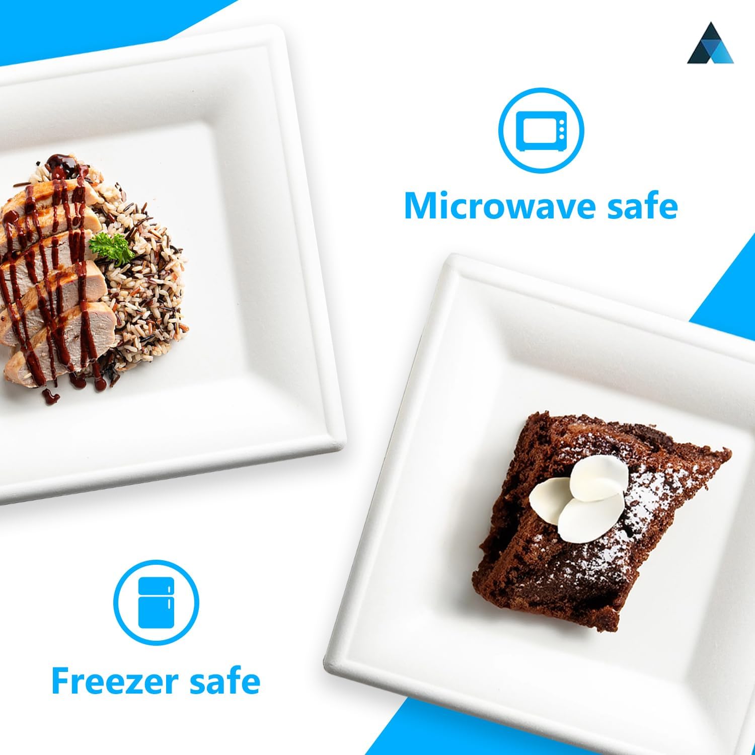 NationwidePaper 8 Inch Biodegradable Square Paper Plates, Bagasse White Disposable Plates, Strong Party Plates (25 Pcs)