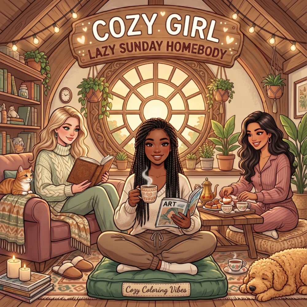 Cozy Girl Lazy Sunday Homebody: Cute Comfy Coloring Book for Adults & Teens | Easy Bold Line Hygge Design & Relaxing Home Scenes, Daily Good Vibes ... Art Screen-Free Gift (Cozy Girl Collection)
