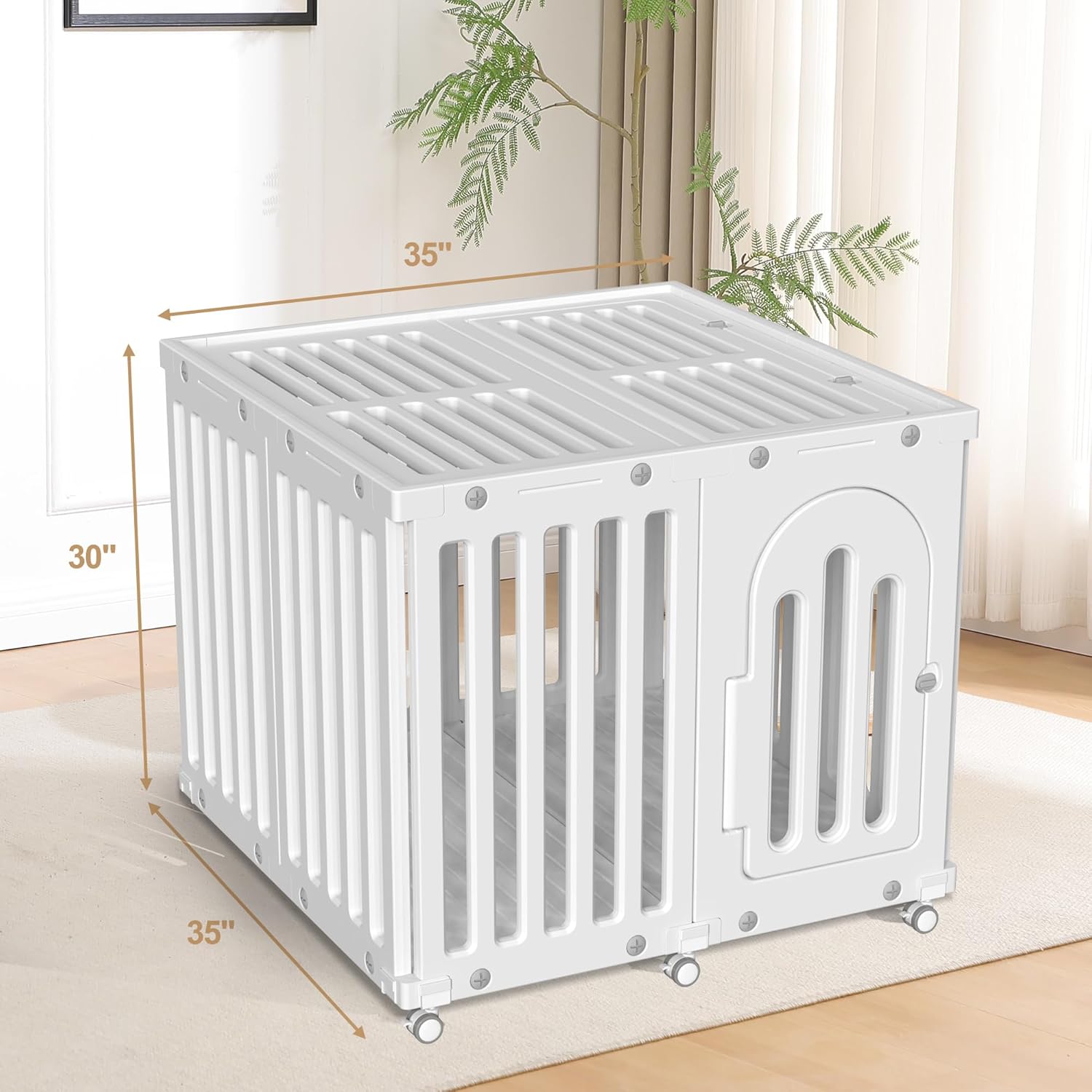 Dog Playpen with Door & Cover Top, Fence Panel Puppy Playpen, Room Dog Crate, Pet Playpen for Small & Medium Dogs, Puppy Play Pen for Indoors & Outdoor (35" L x 35" W x 30" H)