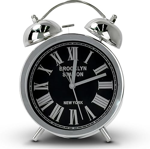 Miniatura 12 de Maxspace Reloj despertador de campana doble de 4 pulgadas, reloj despertador analógico retro de cuarzo silencioso sin tictac con luz nocturna, reloj