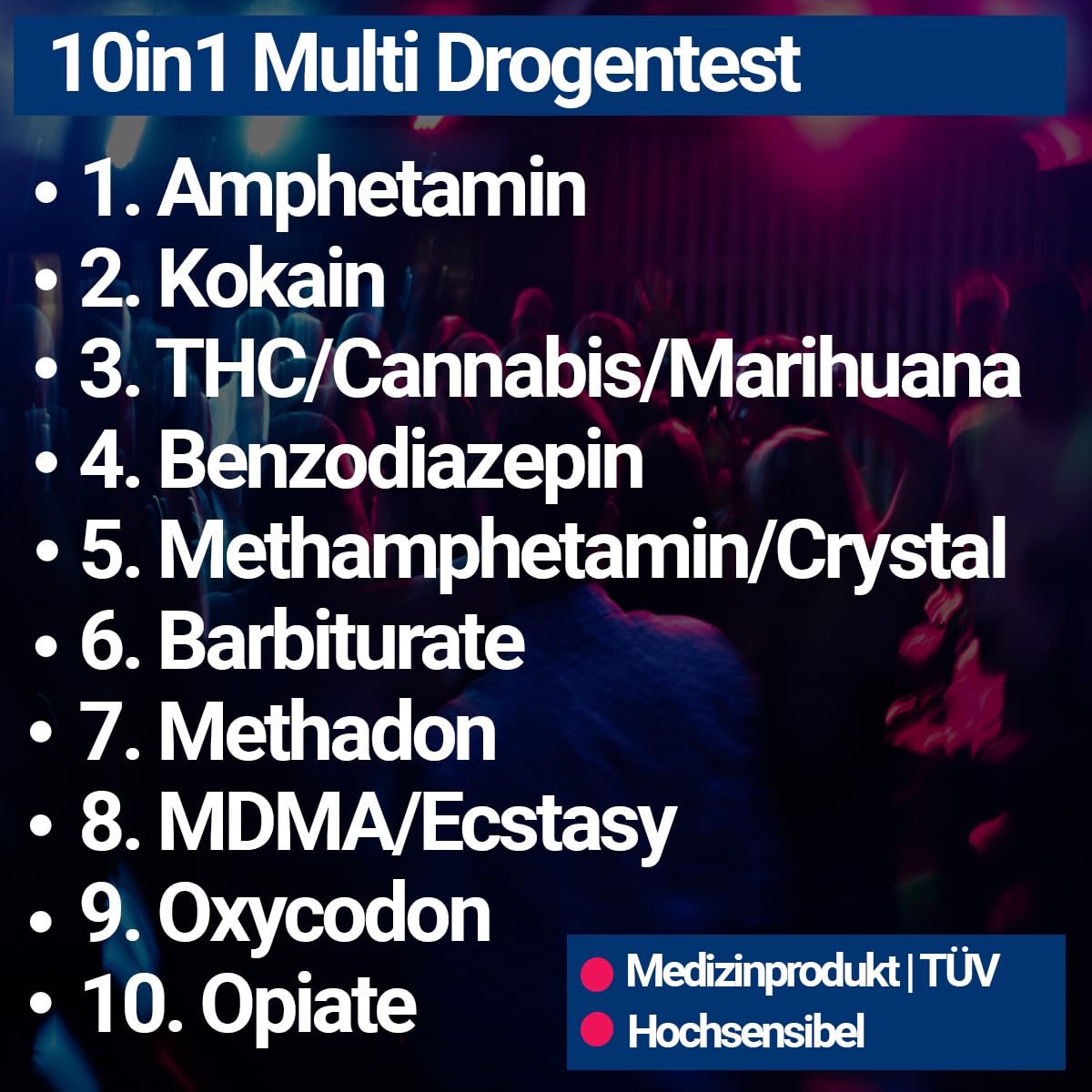 5x 10in1 Multi Drogentest Urintest – 10 Drogenarten – Drogenschnelltest auf THC, Amphetamine, Kokain, Opiate, Meth, Methadon, MDMA, Benzodiazepine, Oxycodon und Butalbital