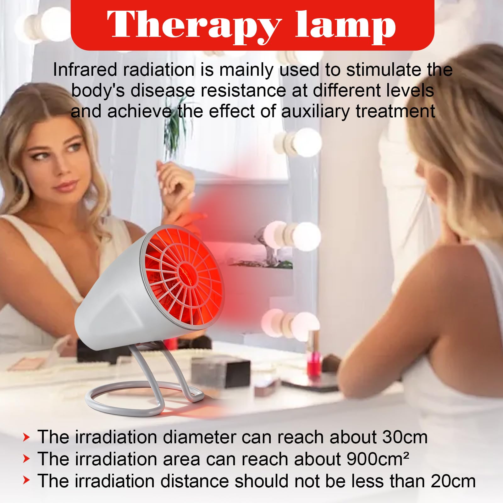 GBKDQQ Lampa na podczerwień 150 W z timerem i regulacją temperatury, lampa na podczerwień do domu, regulowany kąt dla relaksującego zmęczenia mięśni (biała)