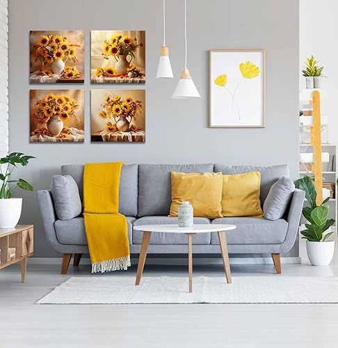 Imágenes de girasoles en lienzo para pared, 4 piezas de jarrón de flores amarillas, cuadros de pared de cocina para decoración de sala de estar, Imágenes de girasoles en lienzo para pared, 4 piezas de jarrón de flores amarillas, cuadros de pared de cocina para decoración de sala de estar,