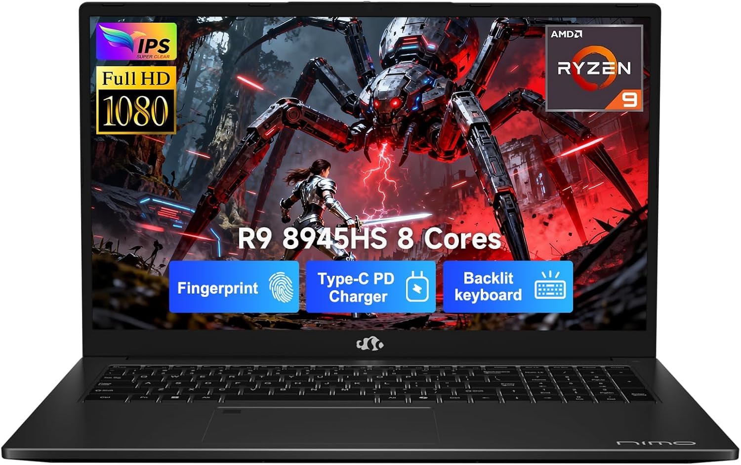NIMO 17.3 AI Gaming-Laptop Ryzen 9 8945HS (Beat i9-13900H, Up to 5.2GHz) 32GB RAM, 1TB SSD, Radeon 780M, PD 100W Type-C AI-Enhanced for Copilot VR Ready, AI Laptop for Business & Student