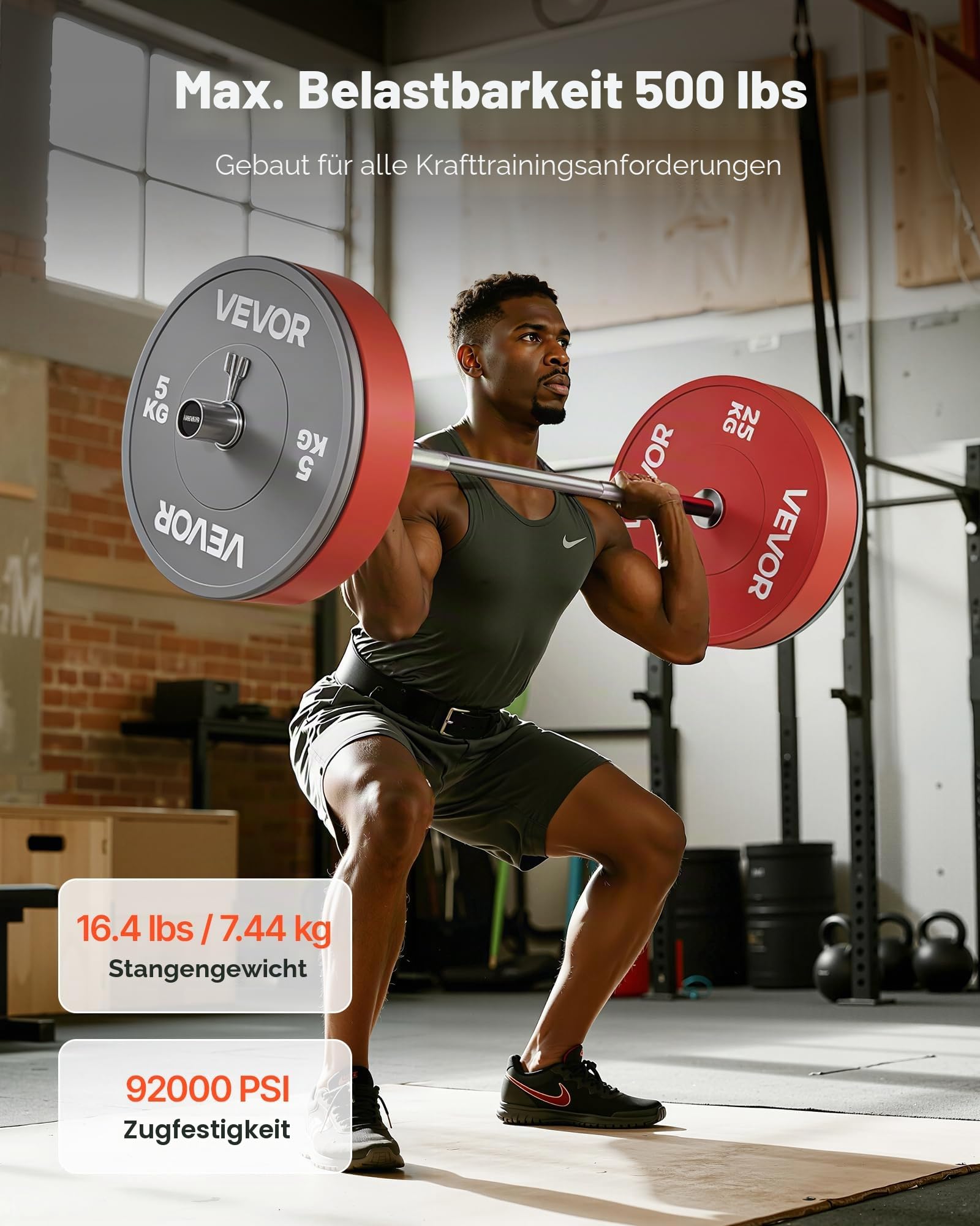VEVOR Langhantelstange verchromte Zugstange 120 cm mit geriffeltem Griff für Krafttraining Gewichtheben Kniebeugen Kreuzheben Bankdrücken, Hantelstange für 5 cm Hantelscheiben mit 227 kg Tragkraft
