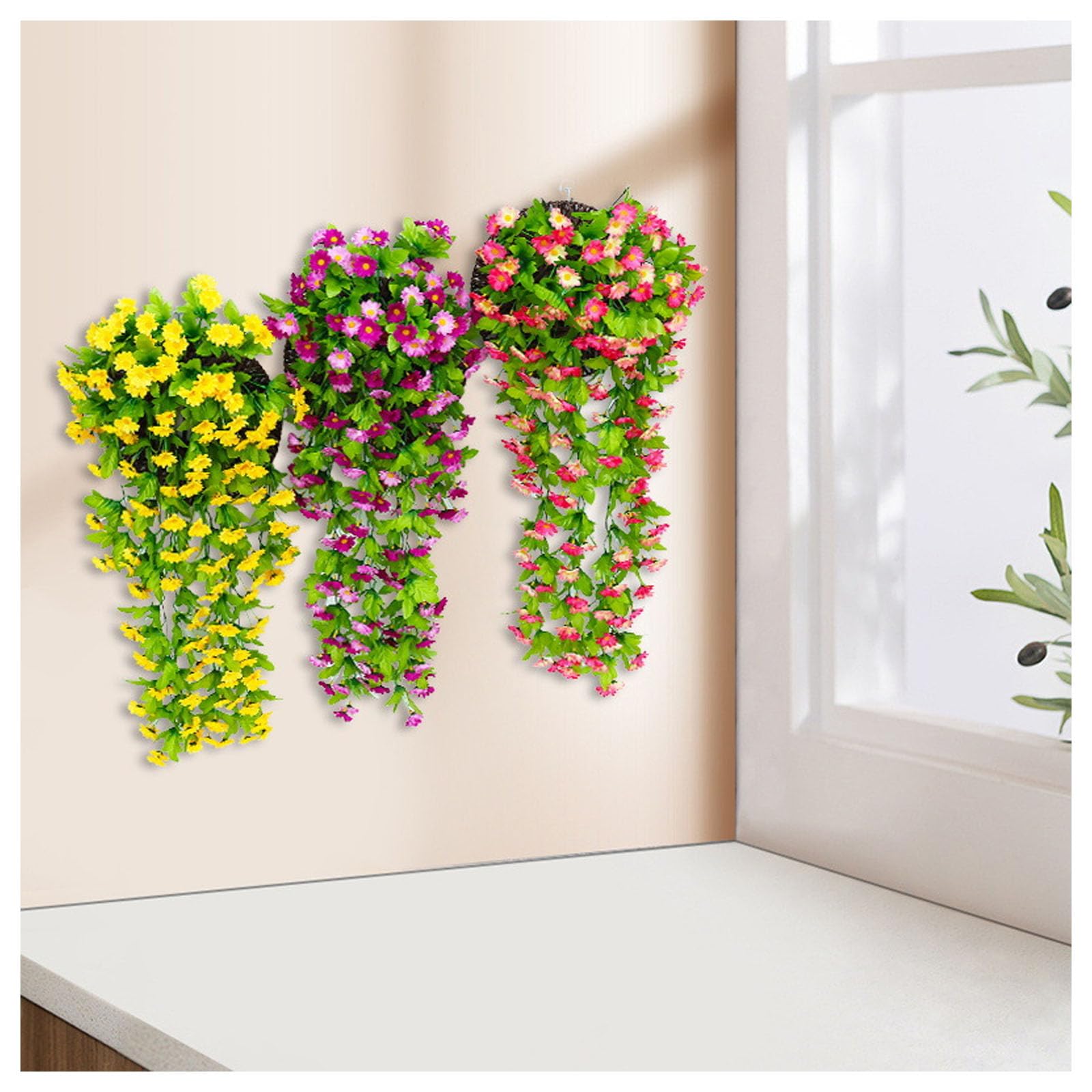 Künstliche Hängeblumen, 8 Stück, künstliche Hängepflanzen für den Außenbereich, Wanddekoration, Bauernhaus, Veranda, Zimmer und Garten, Dekoration für Zuhause, Garten, Wanddekoration (Farbe: D)