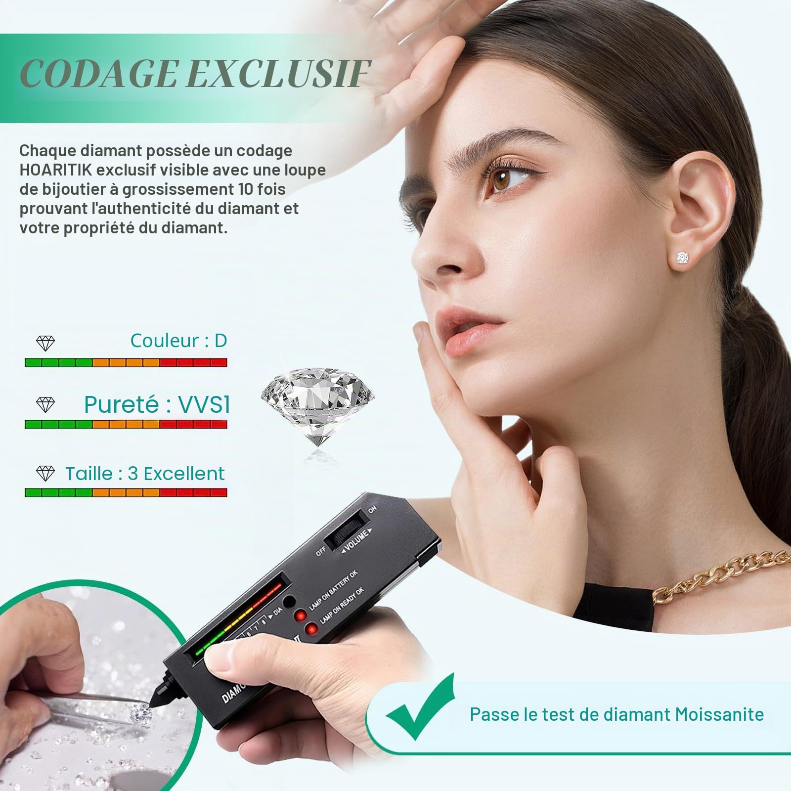 Boucles d'oreilles en diamant pour femme: clous d'oreilles en argent 925 avec 2 carats moissanites - couleur D clarté VVS1 6,5 mm diamant rond avec certificat GRA - bijoux de mariage
