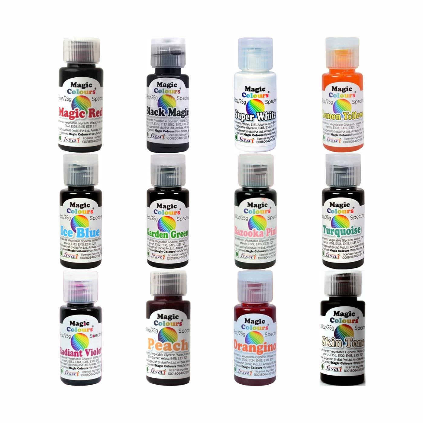 Magic Colours Spectral Gel Food Colour Set-2 – Set of 12 Vibrant Edible Gel Colours for Baking, Cake Decorating, Icing, Fondant & Desserts | Food Grade Gel Colors (25g Each)
