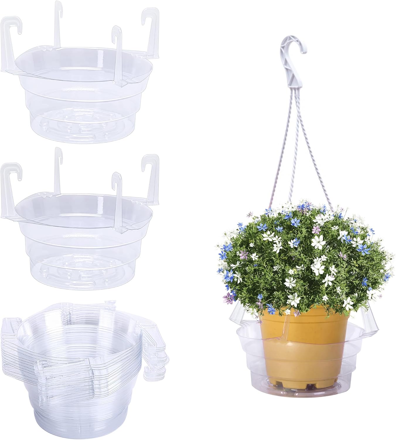 Adnee 15 Pcs 10 Inch Hanging Plant Water Catcher-Clear Plastics Plant Water Catcher Tray-Hanging Plant Saucers Drip Pans for Indoor Outdoor Hanging Basket Flower Pot