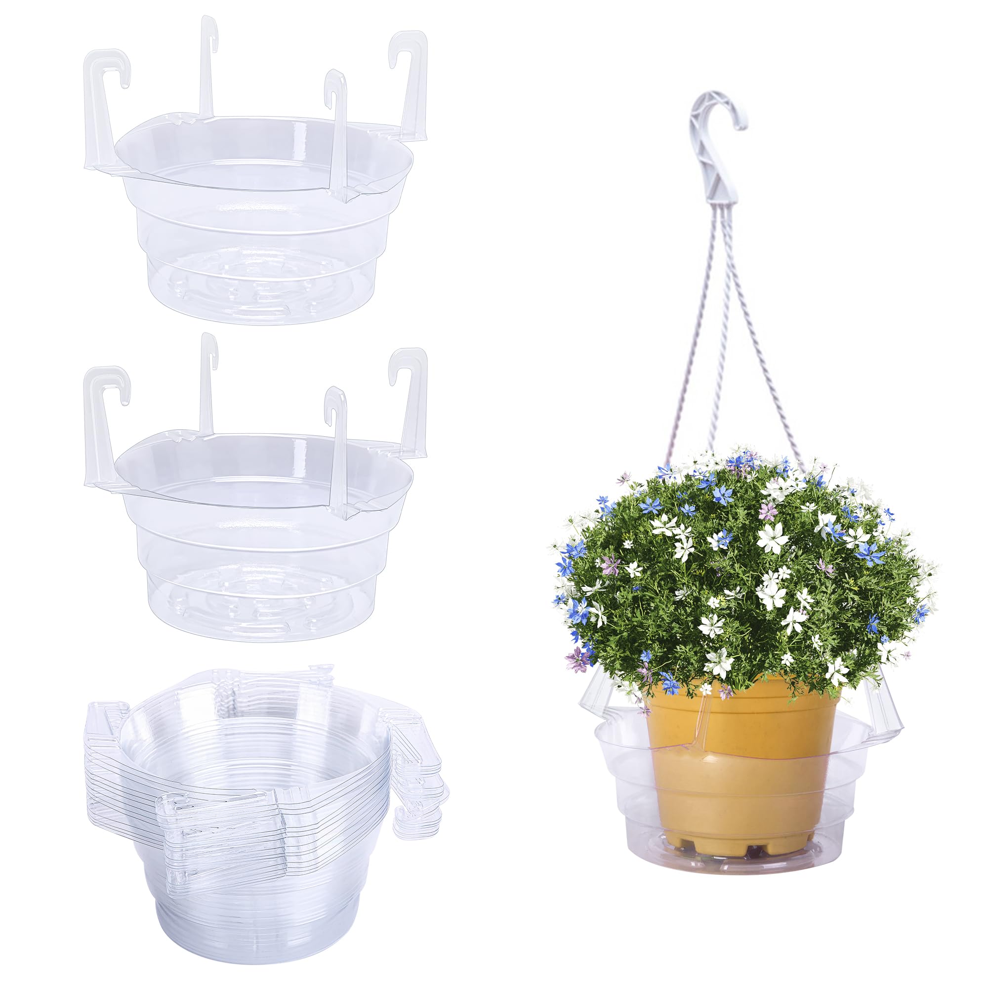 Adnee 15 Pcs 6 Inch Hanging Plant Water Catcher-Clear Plastics Plant Water Catcher Tray-Hanging Plant Saucers Drip Pans for Indoor Outdoor Hanging