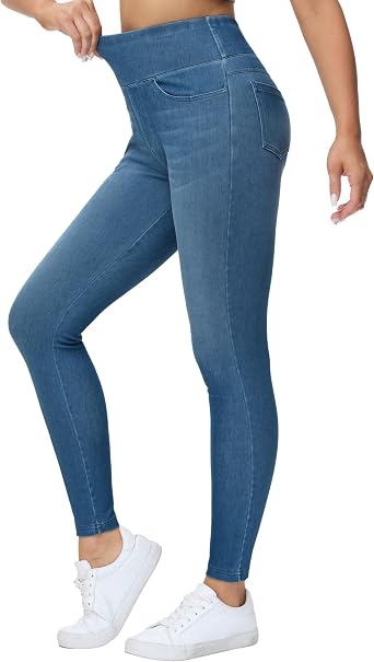 THE GYM PEOPLE Womens High Waisted Jeggings Pants Stretchy Tummy Control Skinny Jean Leggings with Pockets