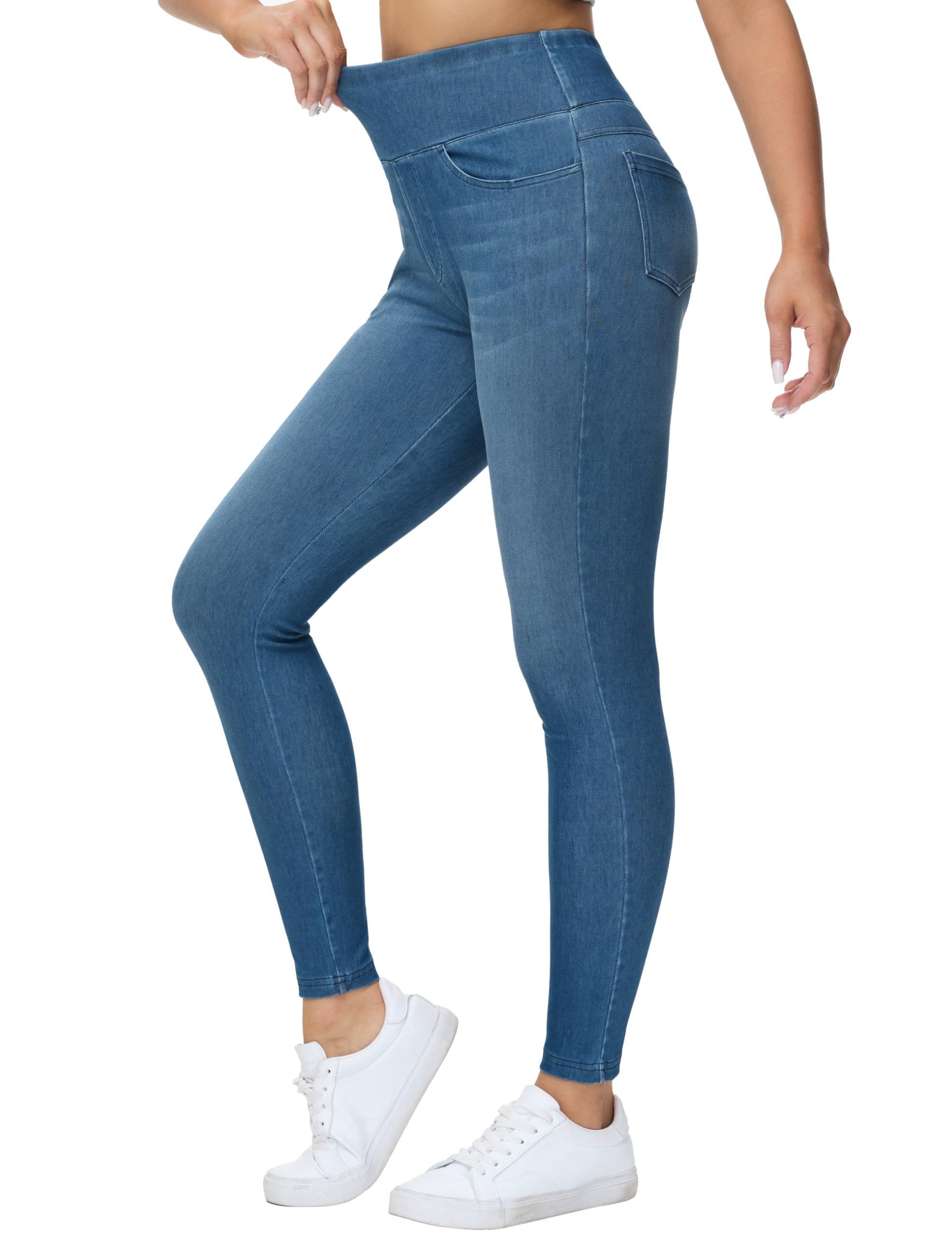 THE GYM PEOPLE Jeggings da donna a vita alta pantaloni elasticizzati controllo pancia skinny jeans leggings con tasche