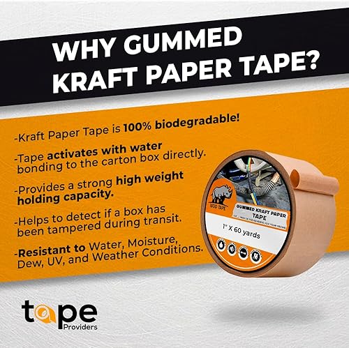 Miniatura 2 de WOD WATWTH - Cinta de papel kraft ecológica color marrón engomado, 3 pulgadas x 450 pies (paquete de 1) cinta de envío activada por agua para cajas