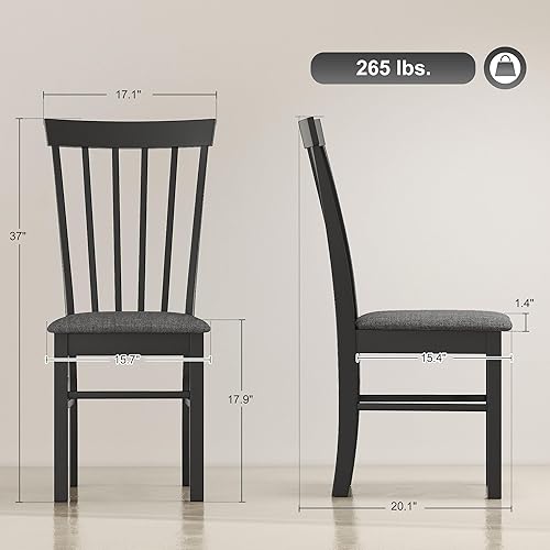 Miniatura 3 de HOMCOM Juego de 4 sillas de comedor de madera, sillas de cocina tapizadas de granja con marco de madera de goma para sala de estar, comedor, negro y